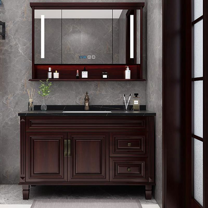 New Chinese style solid wood bathroom smart mirror cabinet integrated ceramic ba 2