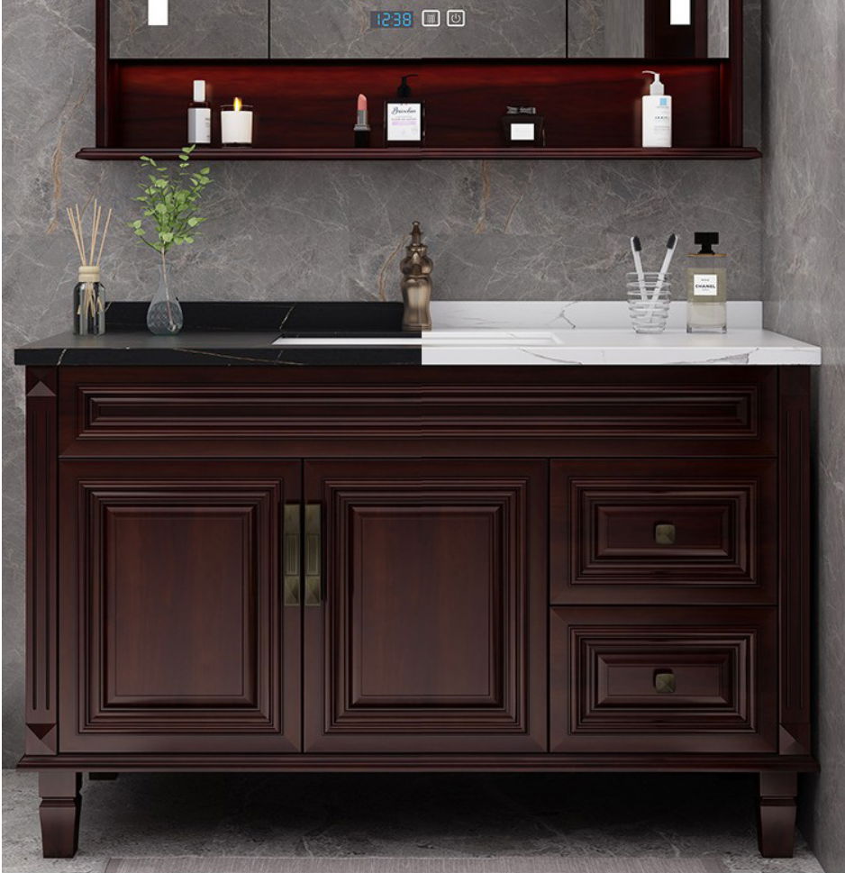 New Chinese style solid wood bathroom smart mirror cabinet integrated ceramic ba 3