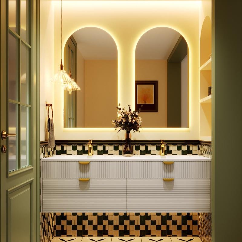 Light luxury high style Corian integrated basin bathroom cabinet washing table  