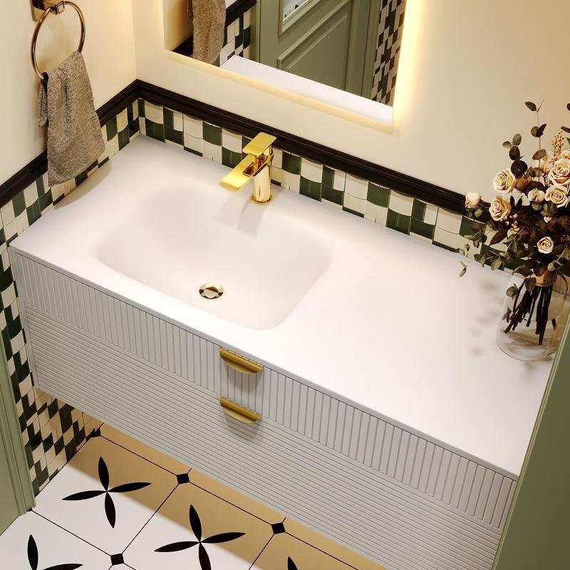 Light luxury high style Corian integrated basin bathroom cabinet washing table   2