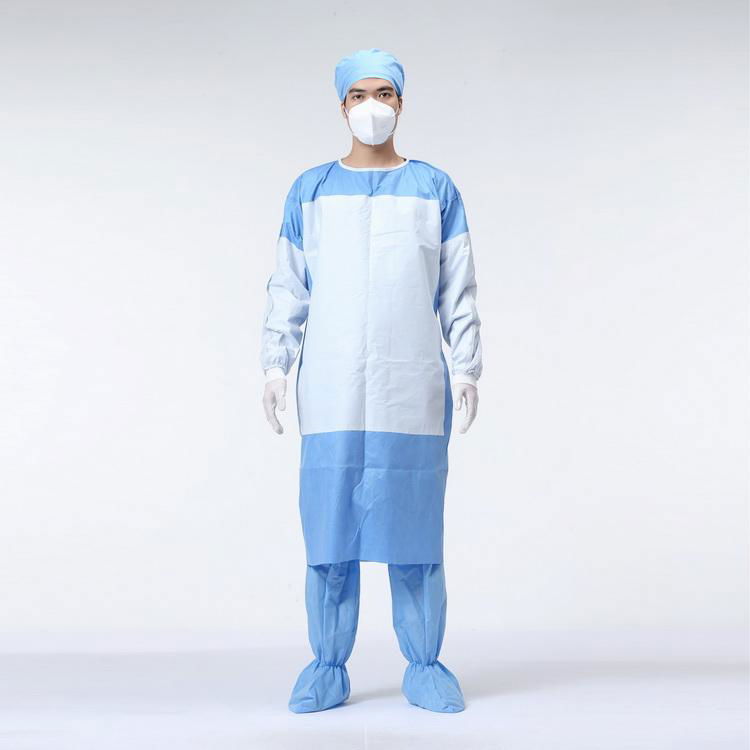 Reinforced surgical gown   made of SMS SMMs and SMMS materials in ac 3