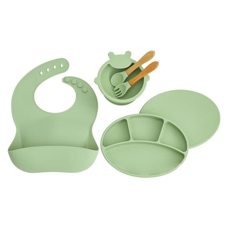 100% BPA free food grade hot selling silicone plate bowl spoons baby feeding set 4