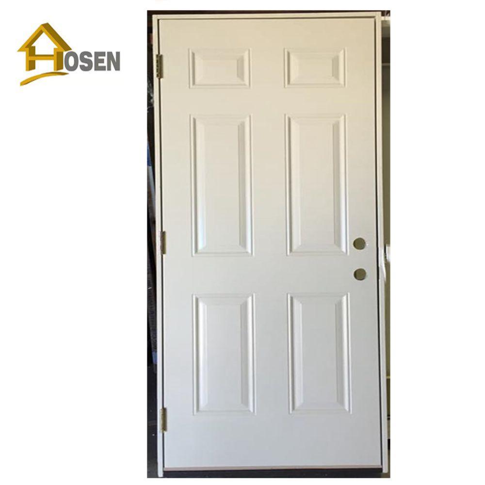 6 panel metal door with wooden edge