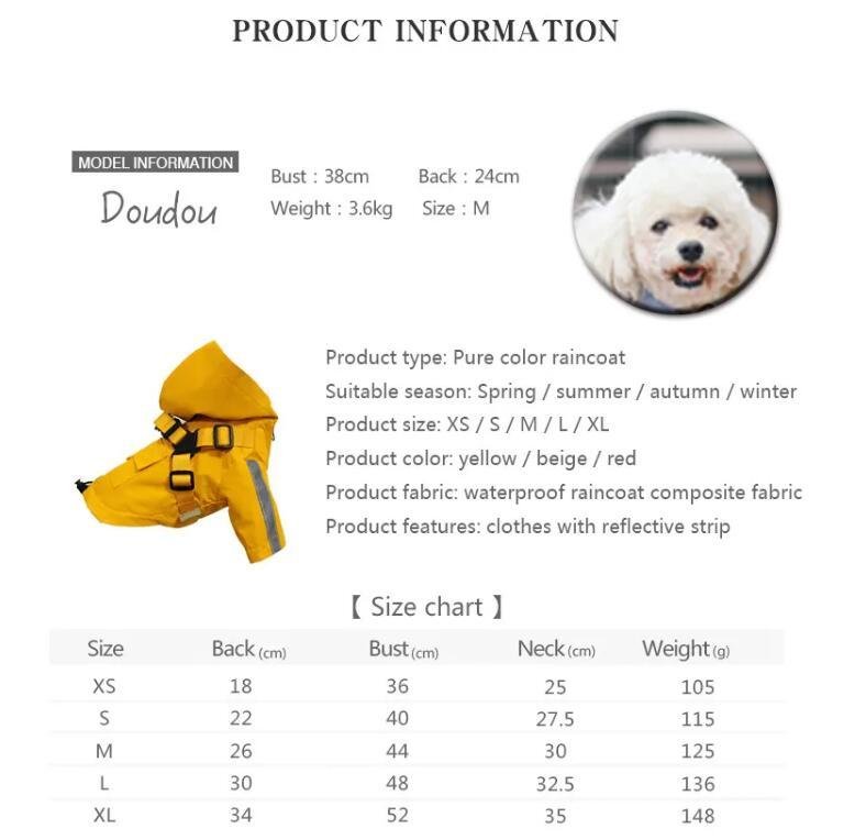 High quality Waterproof Dog Rain Coat Jacket Reflective Adjustable Pet Dog Rainc 2