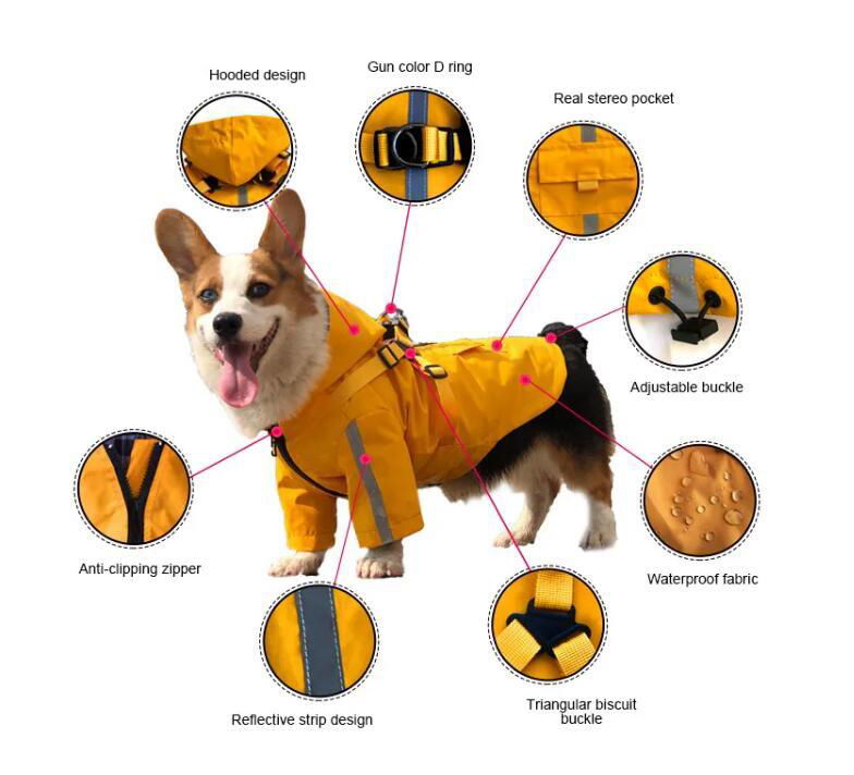 High quality Waterproof Dog Rain Coat Jacket Reflective Adjustable Pet Dog Rainc 3