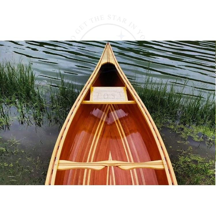 Canadina cedar wooden canoe fishing kayak rowing boat with paddle 4