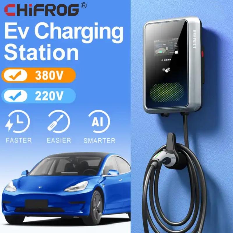 Home 220V 32A 9.6KW 11KW Wall Mounted AC EV Charger Station Wallbox Charging for 2