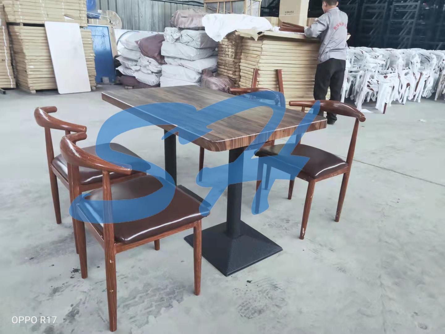 Fast food canteen tables and chairs combination commercial snack shop 3