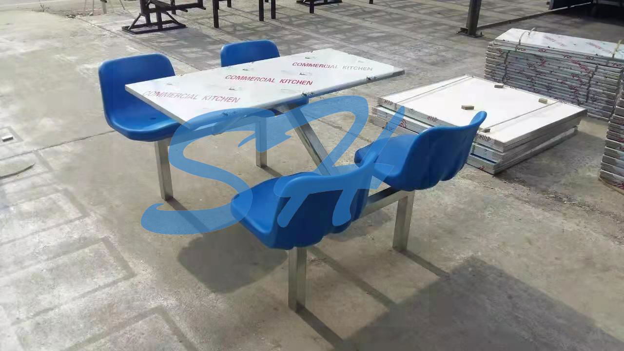 Long stainless steel dining table and chair, staff canteen dining chair