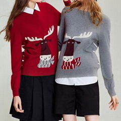 Cute Elk Pattern Round Neck Knitwear Women's Bottom Shirt Pullover Women's Tops