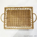 Rectangular Wicker Buff Rattan Woven Storage Tray with Handles