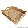 Square Rattan Serving Storage Tray Wave Edge and Cutout Handles Vietnam