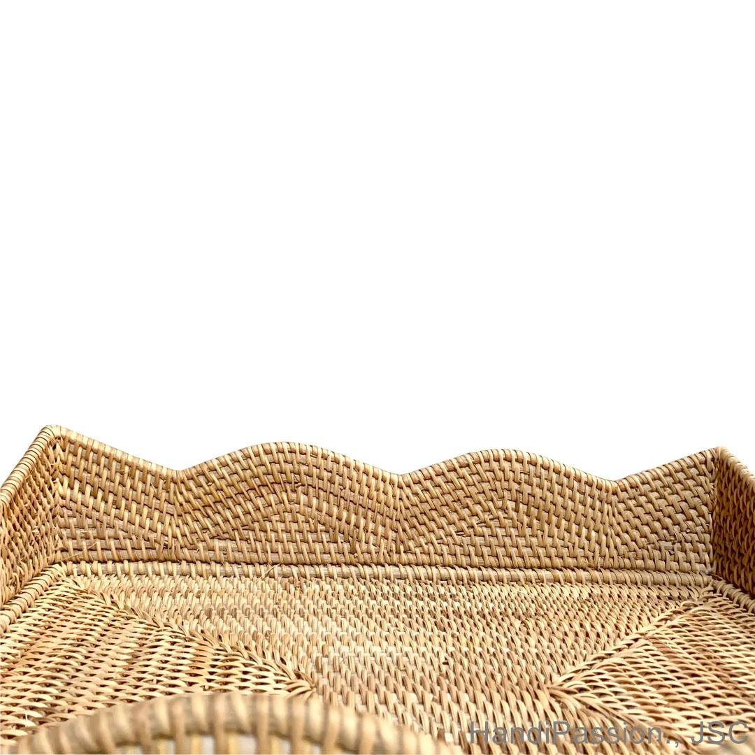 Square Rattan Serving Storage Tray Wave Edge and Cutout Handles Vietnam 4