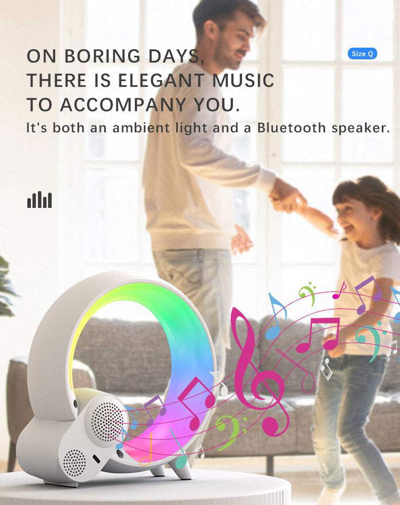 Smart Q-shape LED Bluetooth Speaker Alarm Clock RGB Colorful Night Light 3