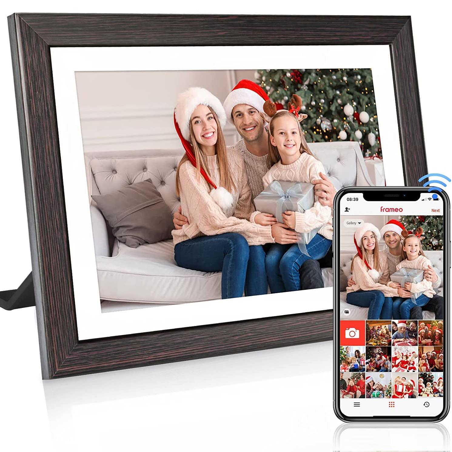 WiFi Digital Photo Frame 10 inch Touch Screen HD Display Wooden Picture Frame 3