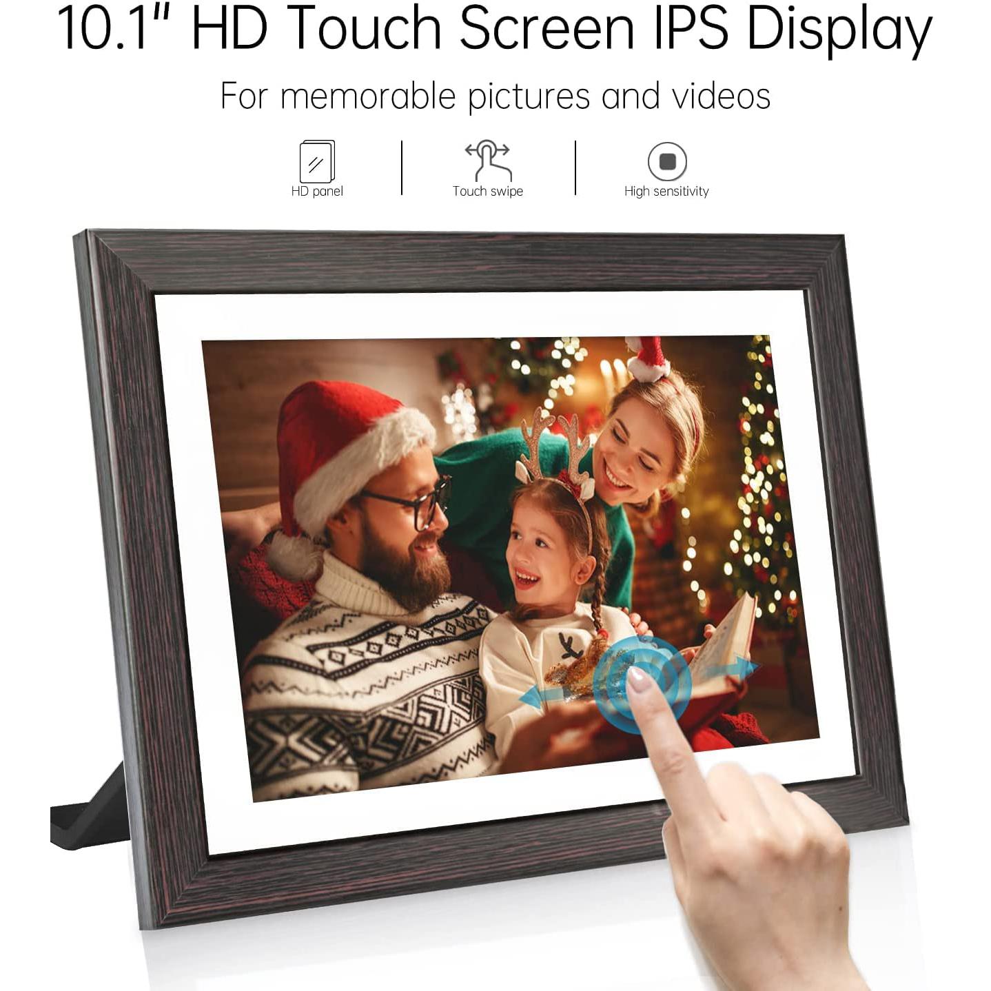 WiFi Digital Photo Frame 10 inch Touch Screen HD Display Wooden Picture Frame K101E