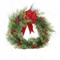 Puindo Artificial Christmas Decor Wreath with Pine Cone, Bow and Berries 1
