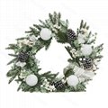 Puindo Artificial Christmas Wreath with Pine Cone, White Balls, Bow and Berries