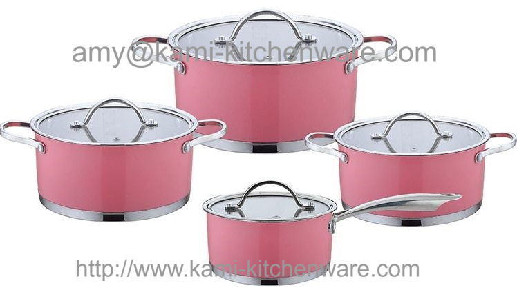 8 pcs Colored stainless steel straight cooker set with cover 2