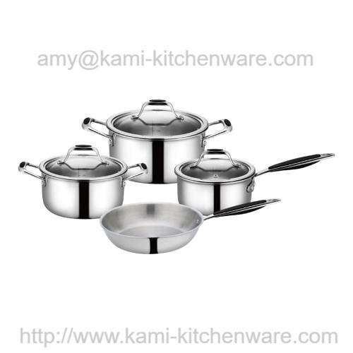 7PCS  3 tri-ply stainless steel pot cookware set 