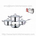 7PCS  3 tri-ply stainless steel pot cookware set 