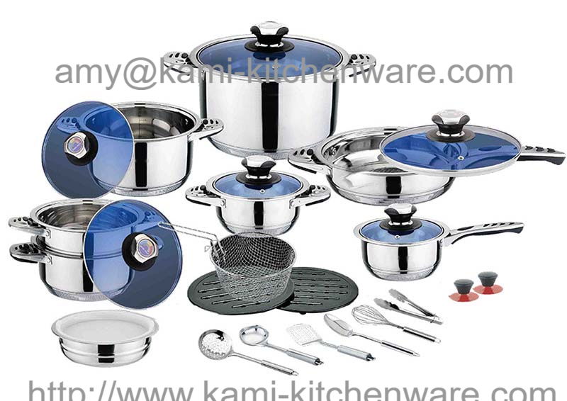 21PCS European style wide edge stainless steel cooking pots cookware set