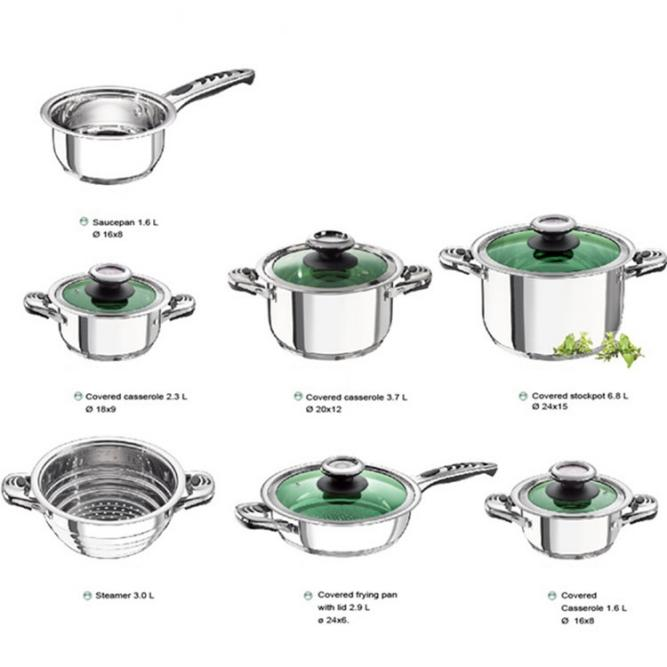 12PCS European style wide edge stainless steel cooking pots cookware set 2