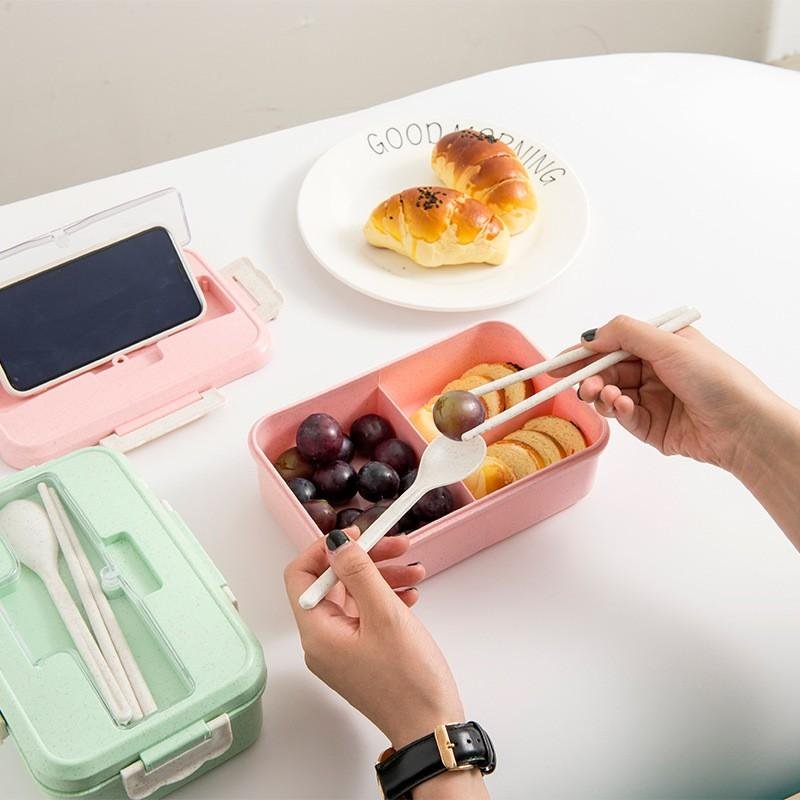 Student lunch box can microwave cutlery division insulation bento box plastic 4