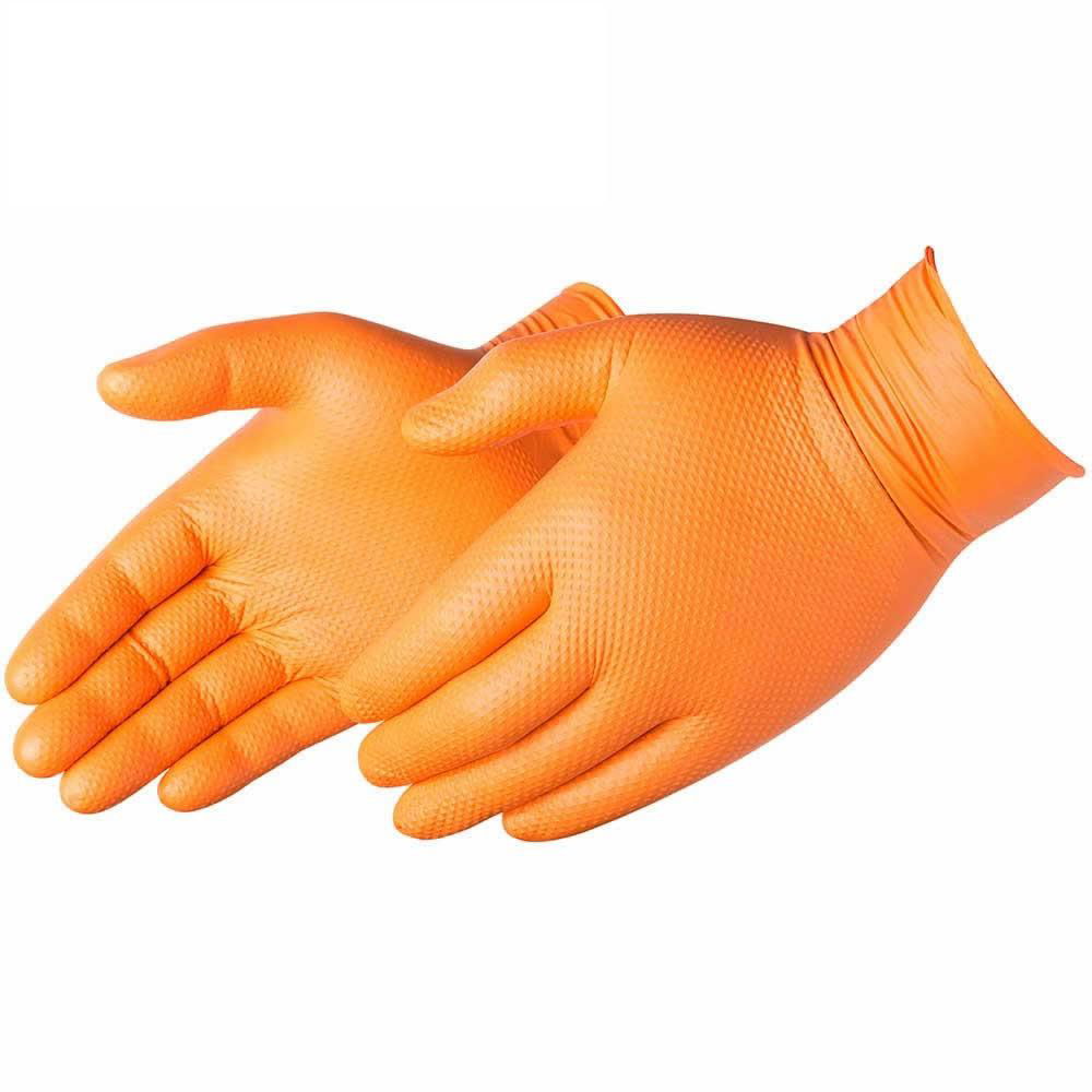 Disposabole orange diamond texture nitrile gloves for heavy duty working 