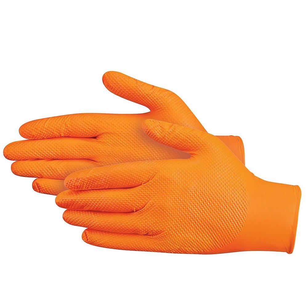 Disposabole orange diamond texture nitrile gloves for heavy duty working  3