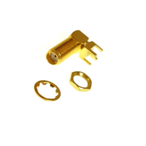 SMA Female RF Connector PCB Mount Right Angle Long Type with Bulkhead Nut