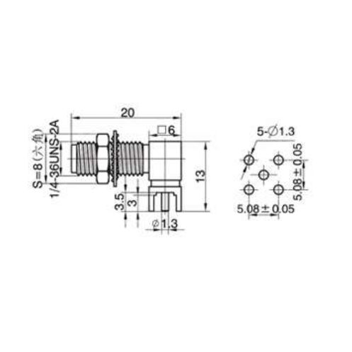 SMA Female RF Connector PCB Mount Right Angle Long Type with Bulkhead Nut 2