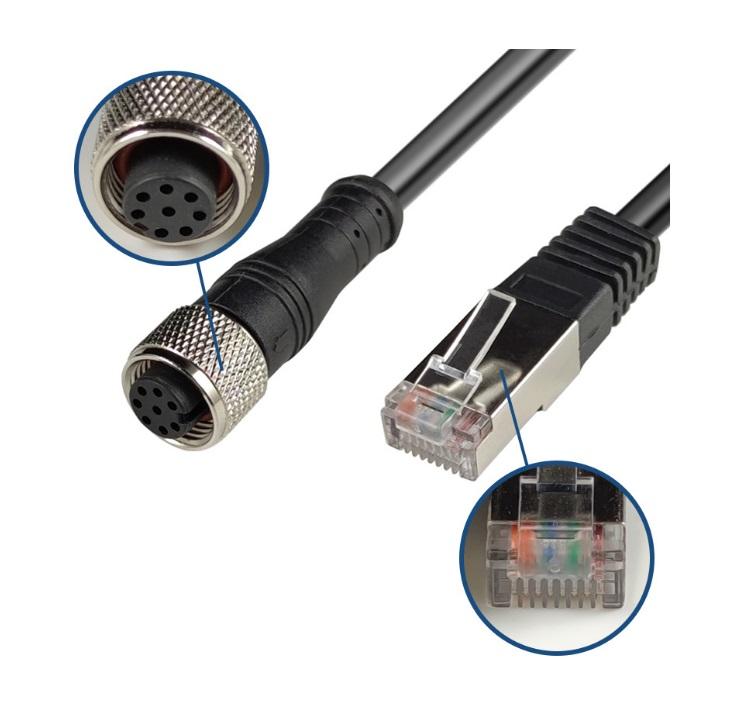 RJ45 8pin M12电源连接线M12母头8芯转RJ45工业相机千兆网线防水连接器D型 2