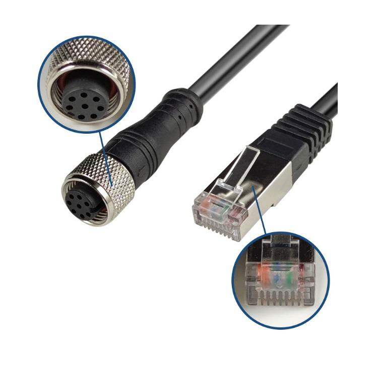 RJ45 8pin M12電源連接線M12母頭8芯轉RJ45工業相機千兆網線防水連接器D型 2