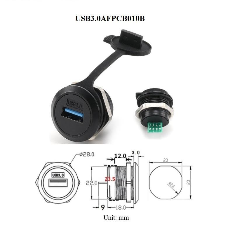 circular d type chassis panel mount usb3.0 usb c type c connector 4