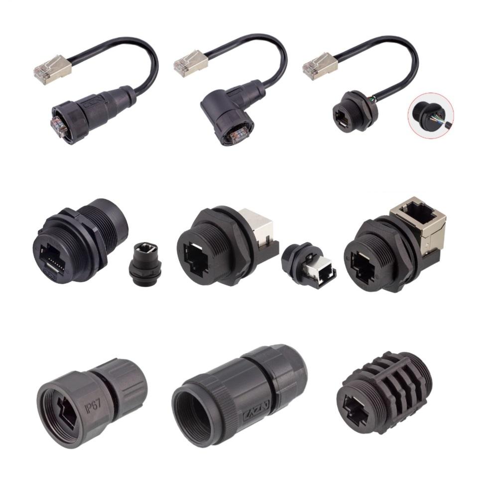 d type面板螺丝安装rj45 cat5e cat6a室外防水IP67连接线连接器