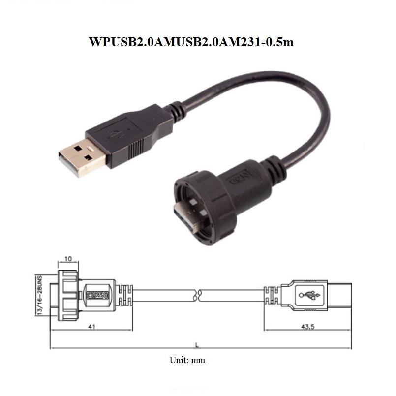 screw panel chassis waterproof usb2.0 connector d type usb2.0 cable adapter 2