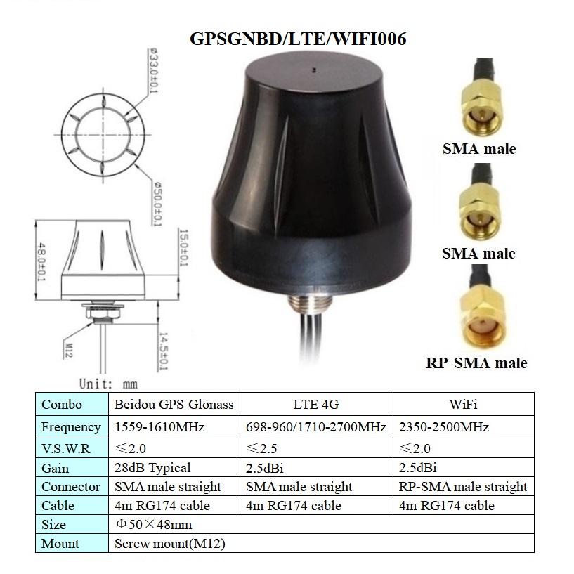 磁鐵或螺絲安裝防水beidou GPS glonass 4g lte wifi 車載組合天線 3