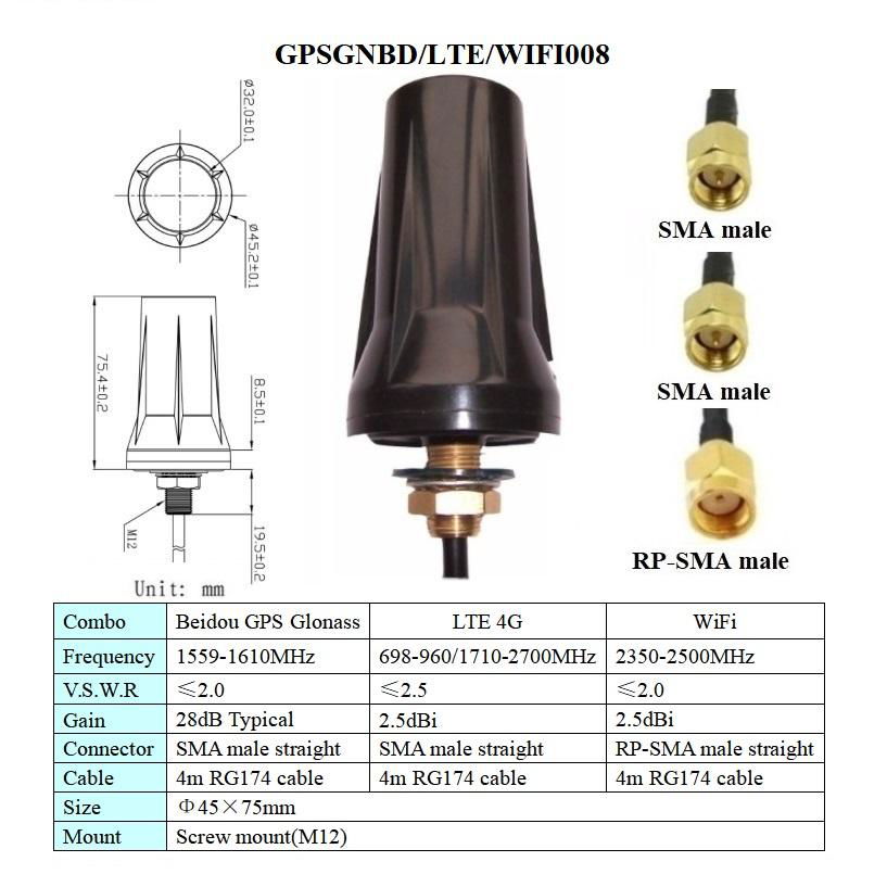 磁铁或螺丝安装防水beidou GPS glonass 4g lte wifi 车载组合天线 6