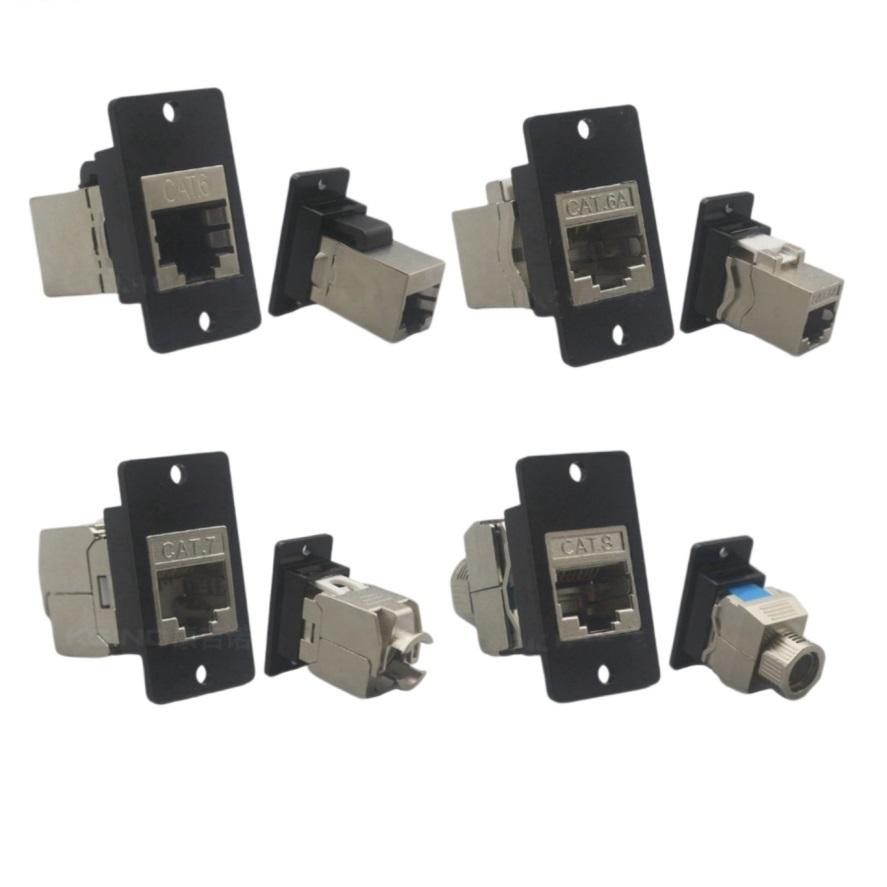 鋅合金長方形面板螺絲安裝RJ11 CAT3 RJ45 CAT5E CAT6 CAT6A CAT7接頭黑色插座模塊