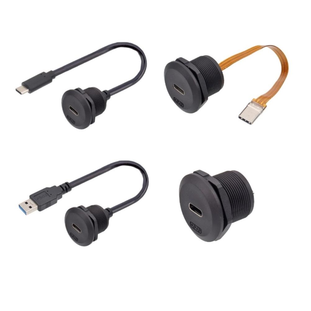 圆形面板螺母安装usb c type c室外防水IP67连接线连接器