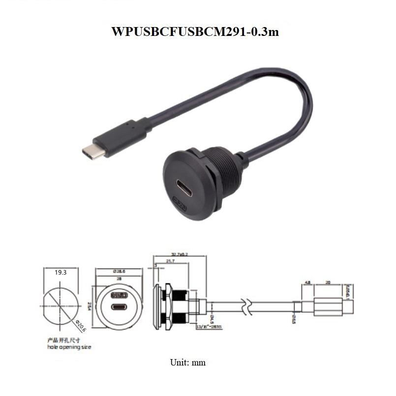 圆形面板螺母安装usb c type c室外防水IP67连接线连接器 2