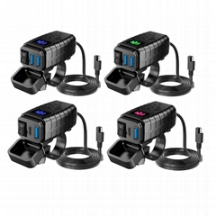 輸入12-24V摩托車車載手機充電器大電流PD QC3.0數顯快充帶開關