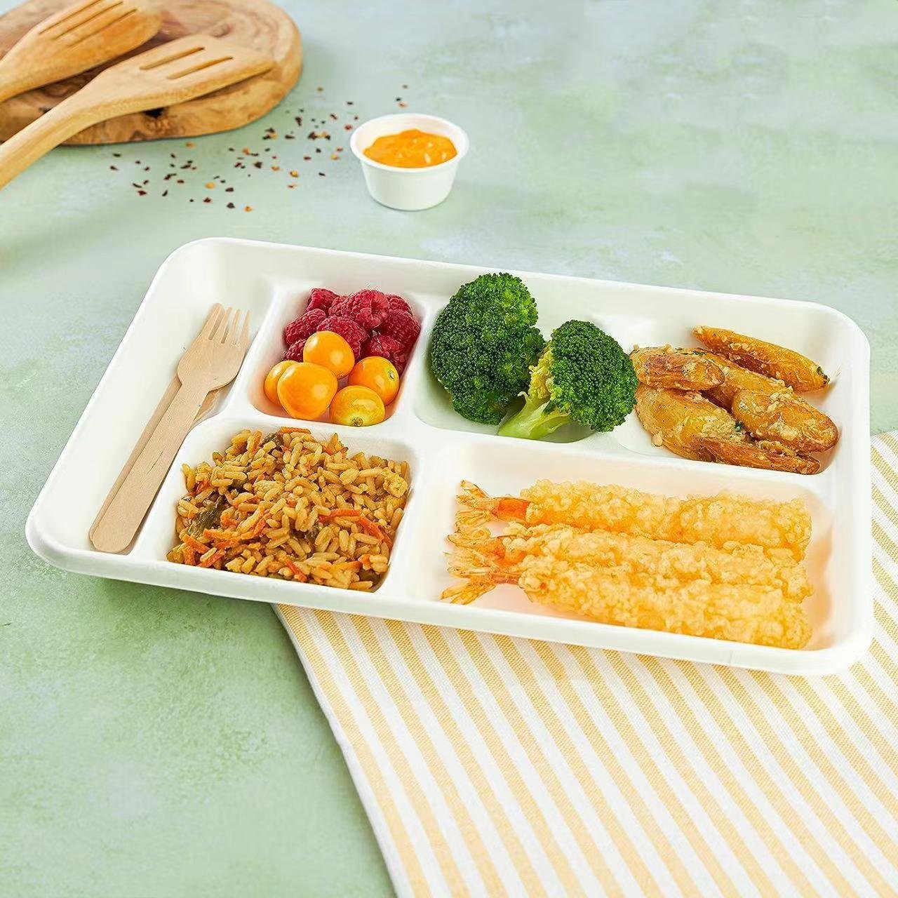 5 6 Compartments  Compostable  Buffet School Hospital Fast Food Restaurant Tray 5