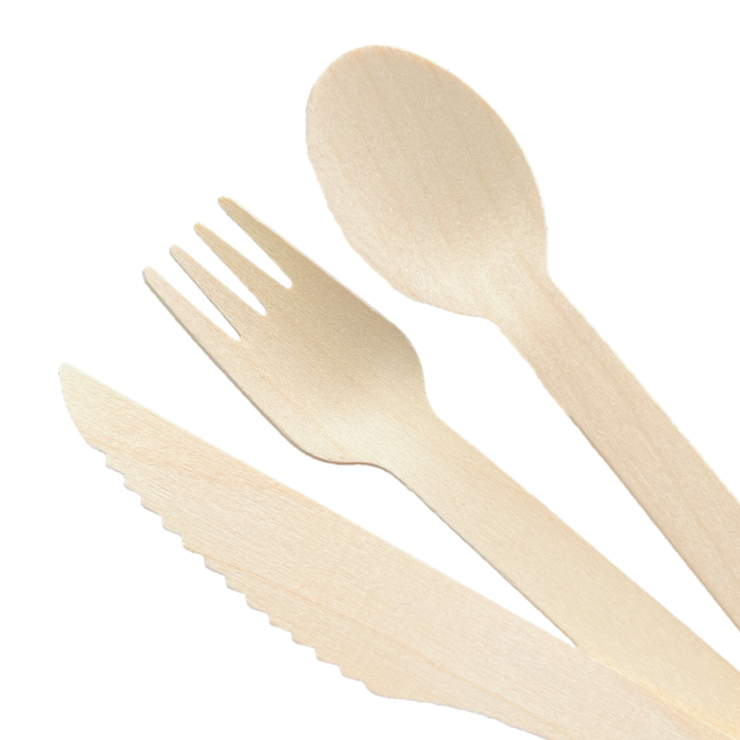 Biodegradable Cutlery Birch Wooden Disposable Cutlery Set Spoon Fork Knife