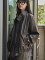 盧浮秋季新款韓版老錢風時髦PU皮夾克寬鬆廓形立領時髦皮衣外套女