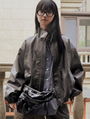 盧浮秋季新款韓版老錢風時髦PU皮夾克寬鬆廓形立領時髦皮衣外套女 4