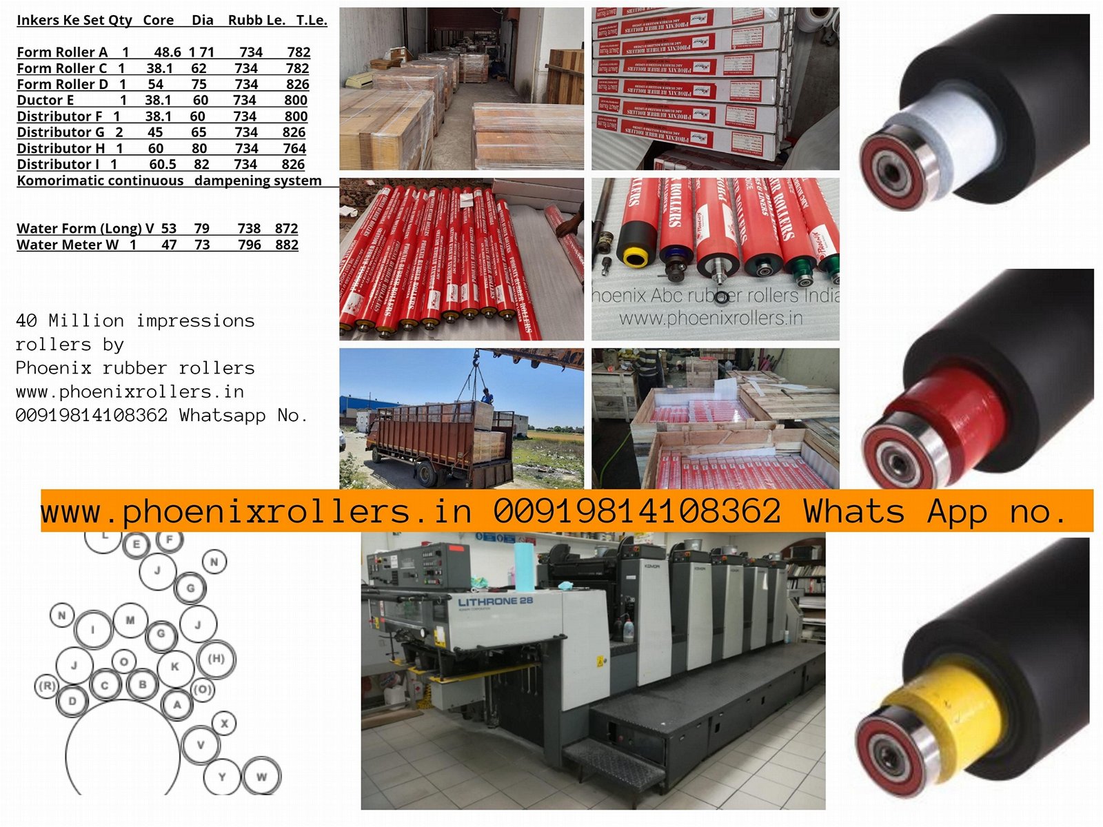 Komori offset rubber rollers 20 26 28 29 32 40 all press 3