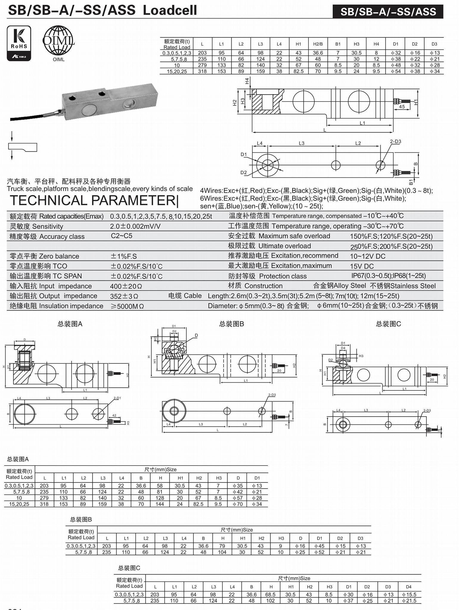MKcells柯力SB-A-3.0t懸臂梁稱重傳感器 4