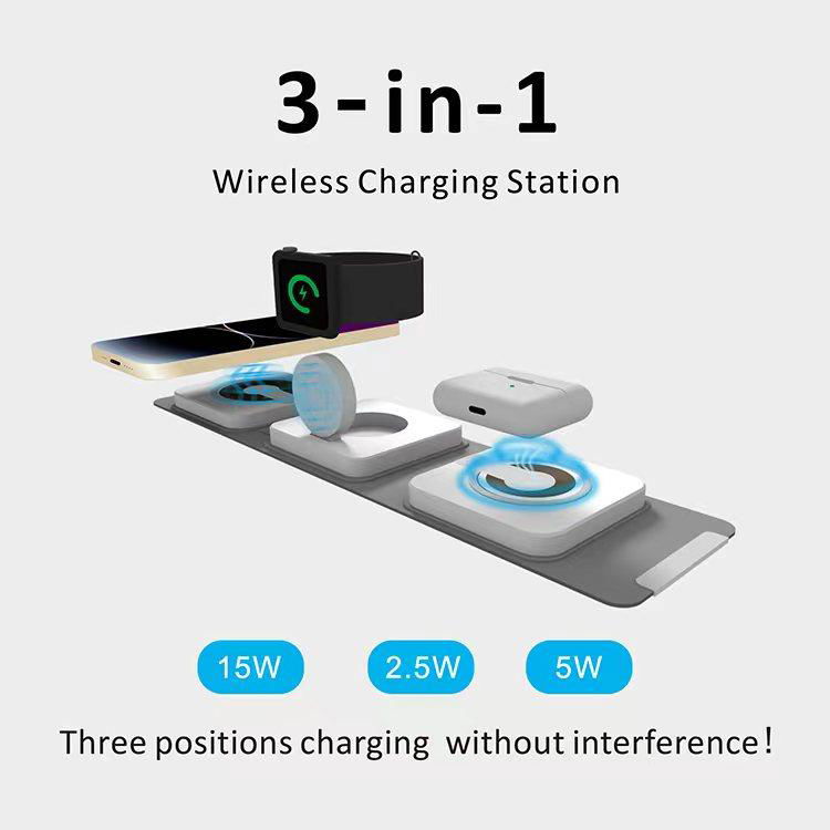 3-in-1 PU Fabric Folding Magnetic Wireless Charger 2